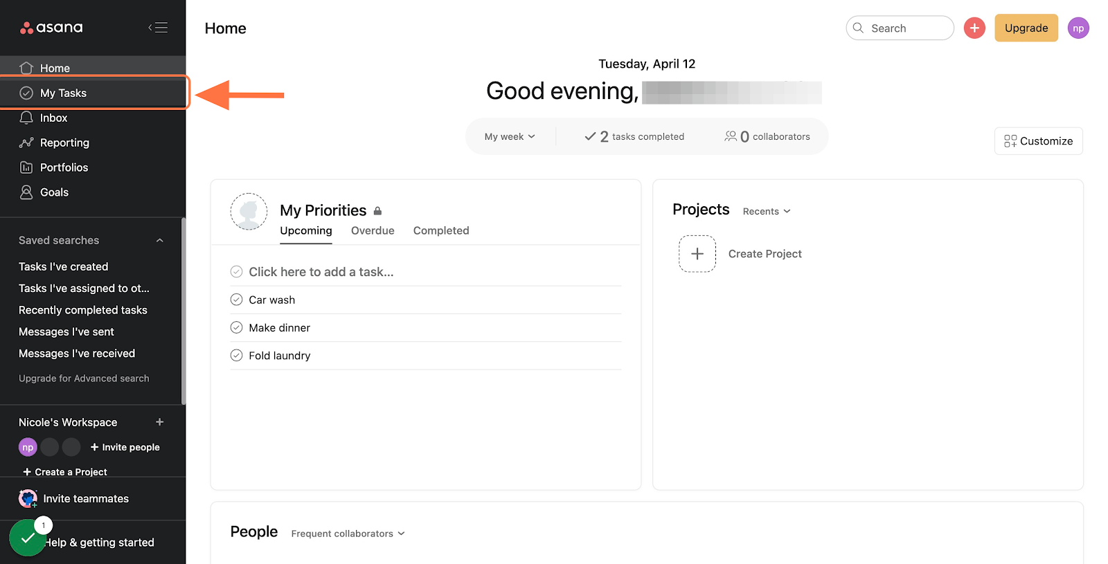 Click on "My Tasks" in the lefthand menu