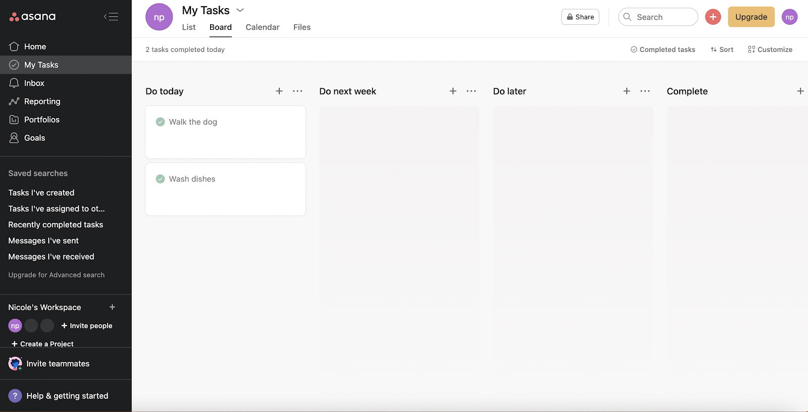View your completed tasks