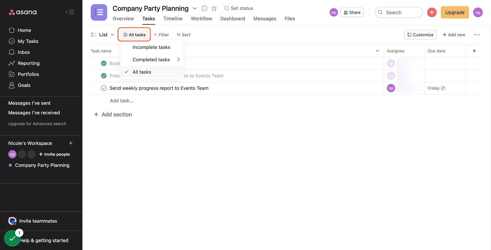 Click "All tasks"