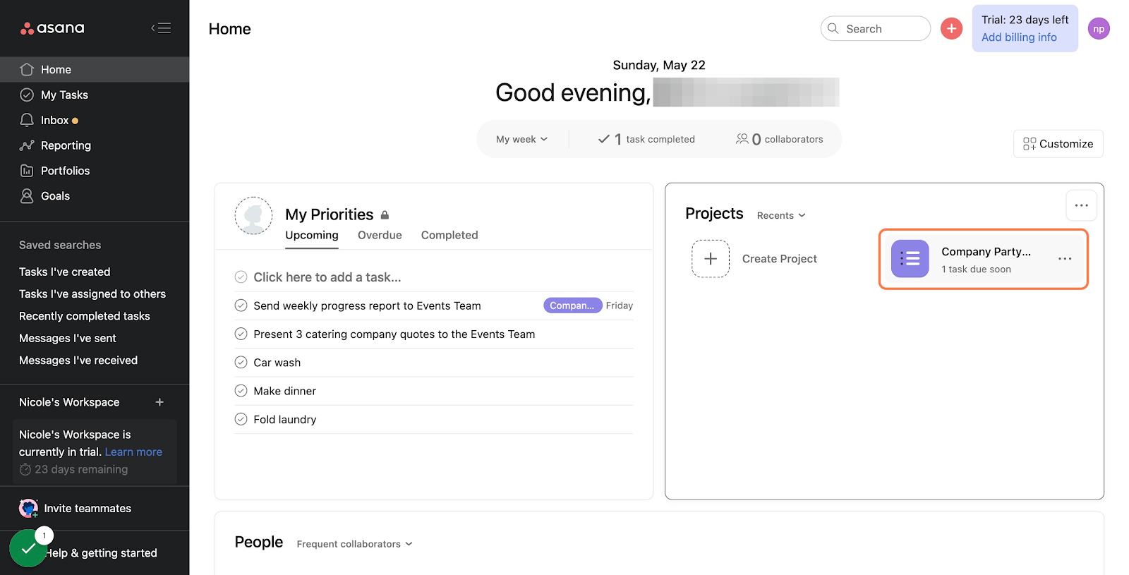 Select the Asana project you'd like to work in