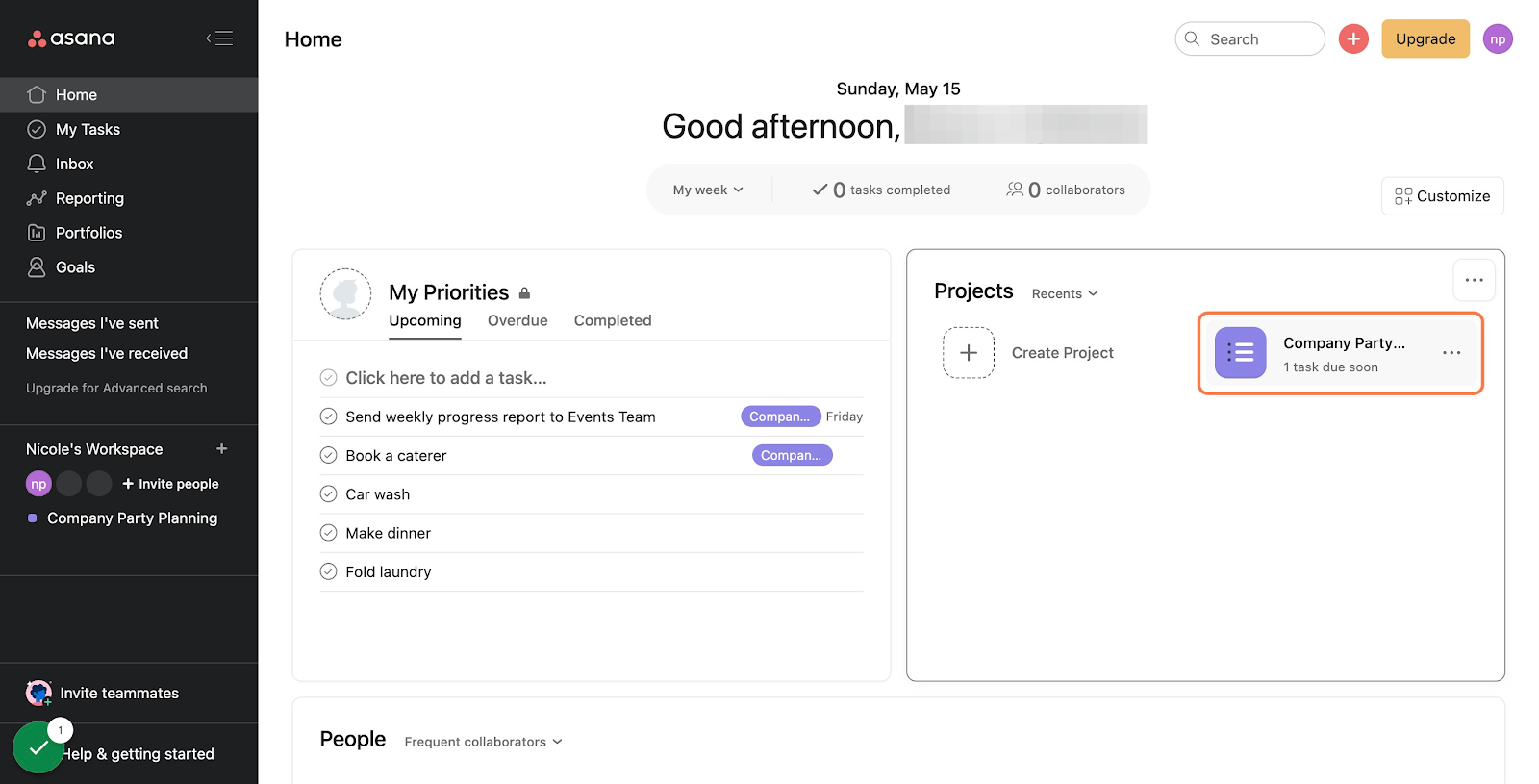 Select the Asana project you'd like to work in