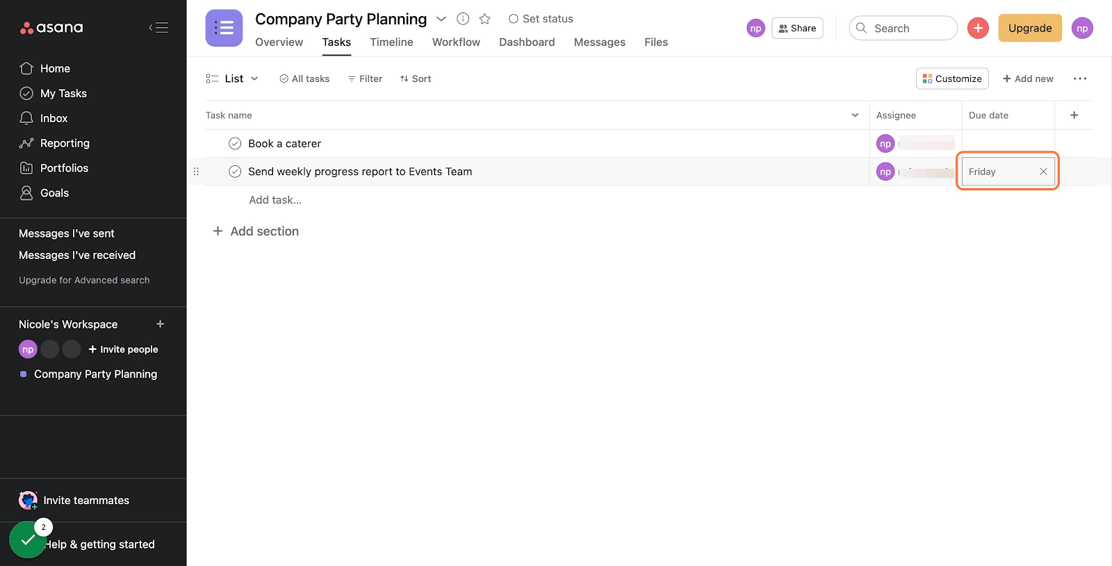 Find the task you'd like to make recurring and click into the "Due date" box