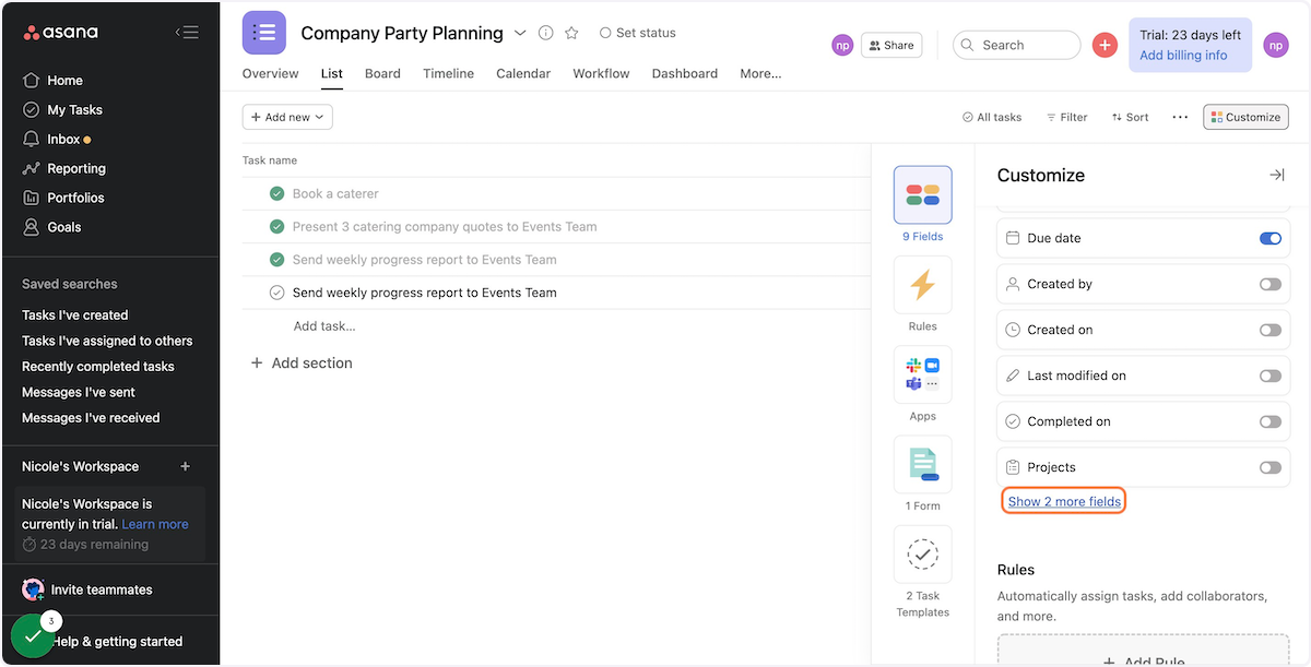 To enable tags, click "Show 2 more fields"