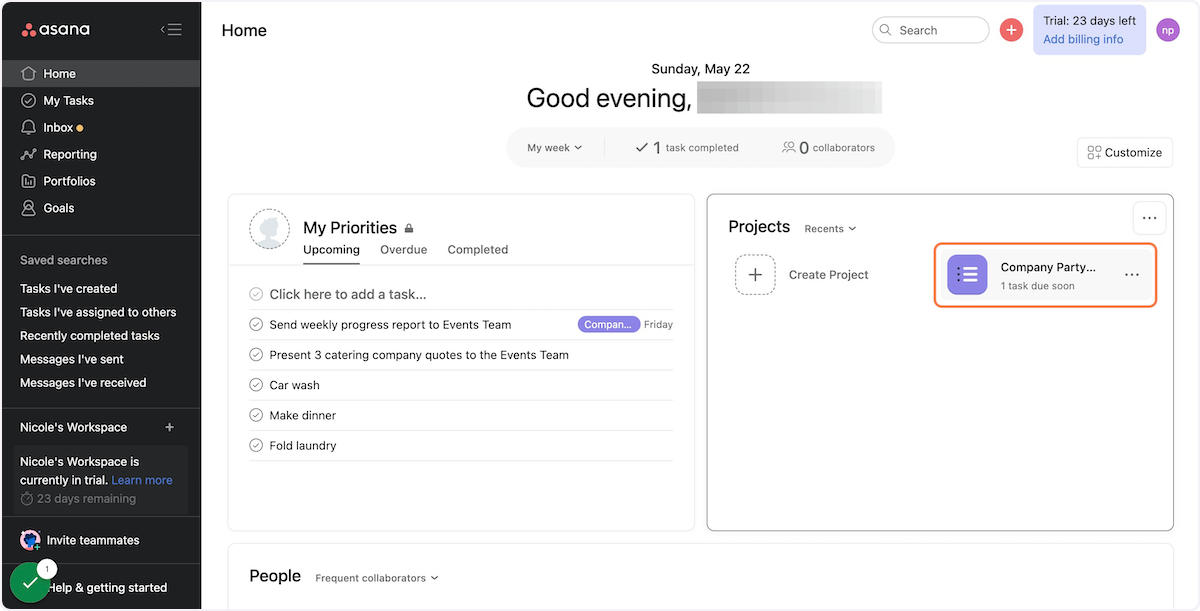 Select the Asana project you'd like to work in