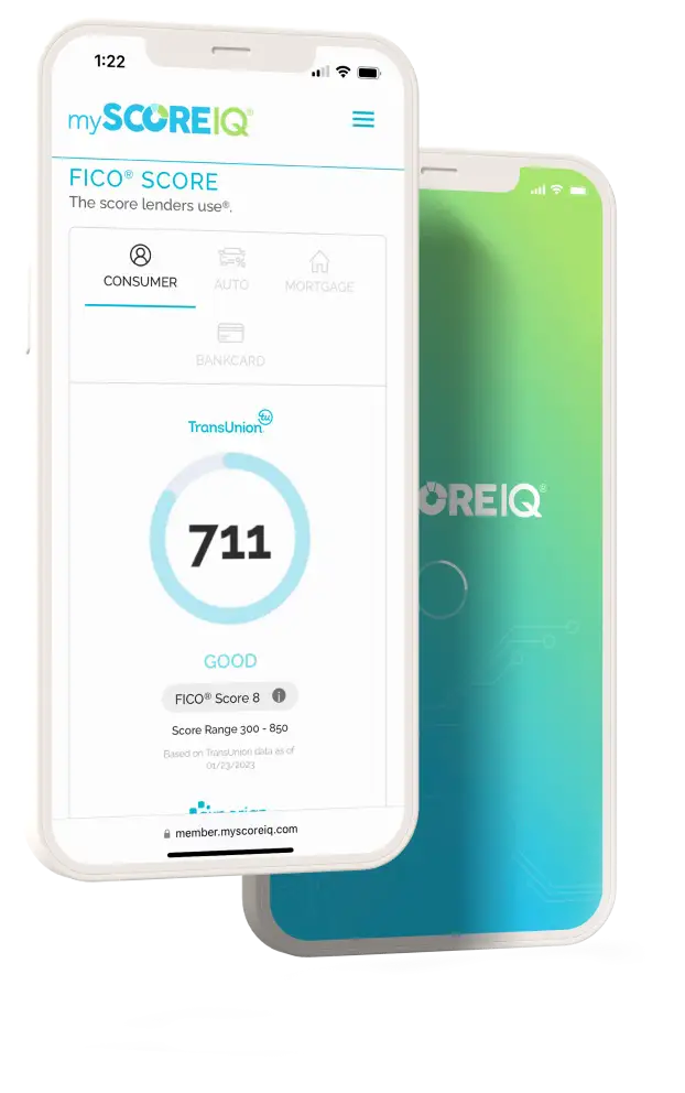 phone of MyScoreIQ dashboard