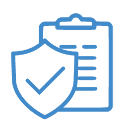icon of clipboard with shield and check next to it