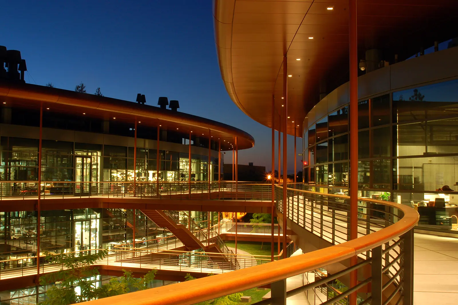 College campus building close up at night