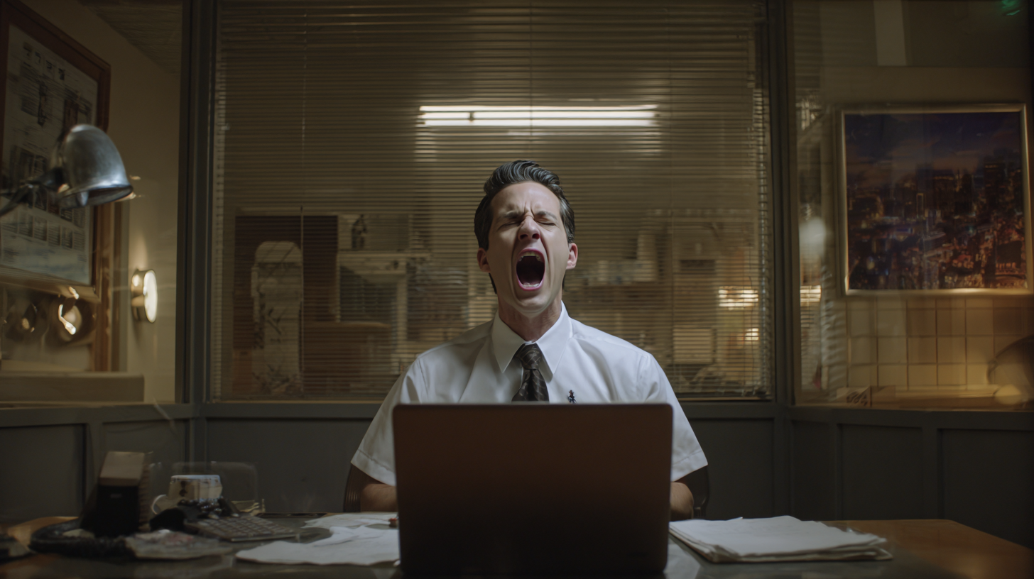Businessman screaming at laptop in office