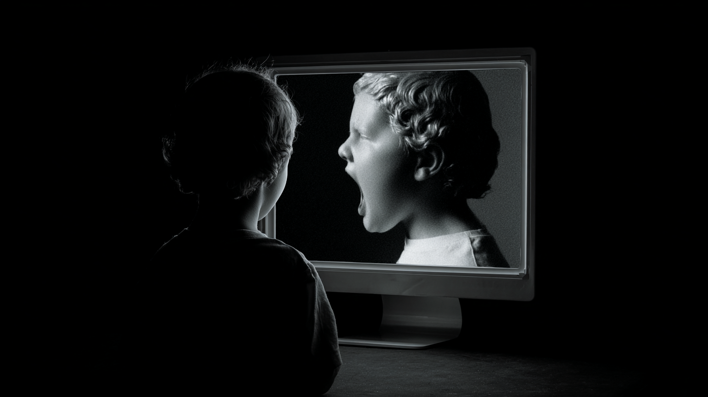 Black and white dramatic image of person silhouetted against computer monitor screen showing another face, representing digital self-examination and hidden personality