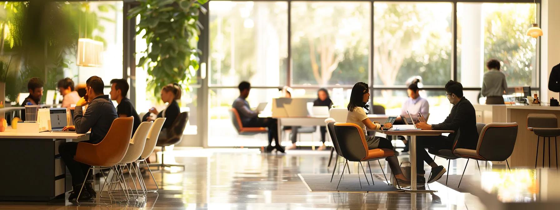 a sleek, modern office space showcases diverse teams engaged in dynamic collaboration, surrounded by digital tools depicting efficient workflows tailored to marketing, e-commerce, and healthcare industries.