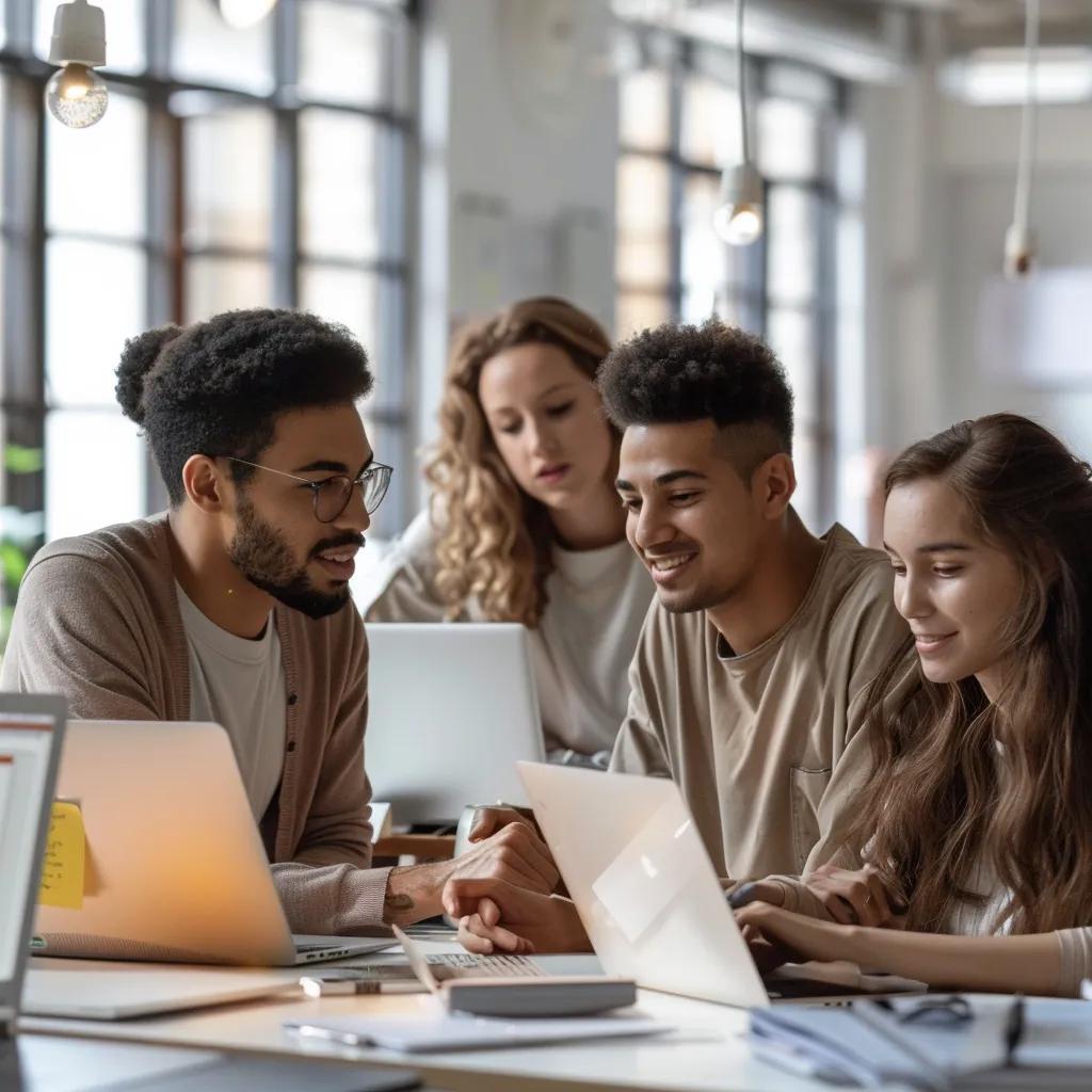Diverse professionals collaborating in a modern office, representing offshore virtual assistant management