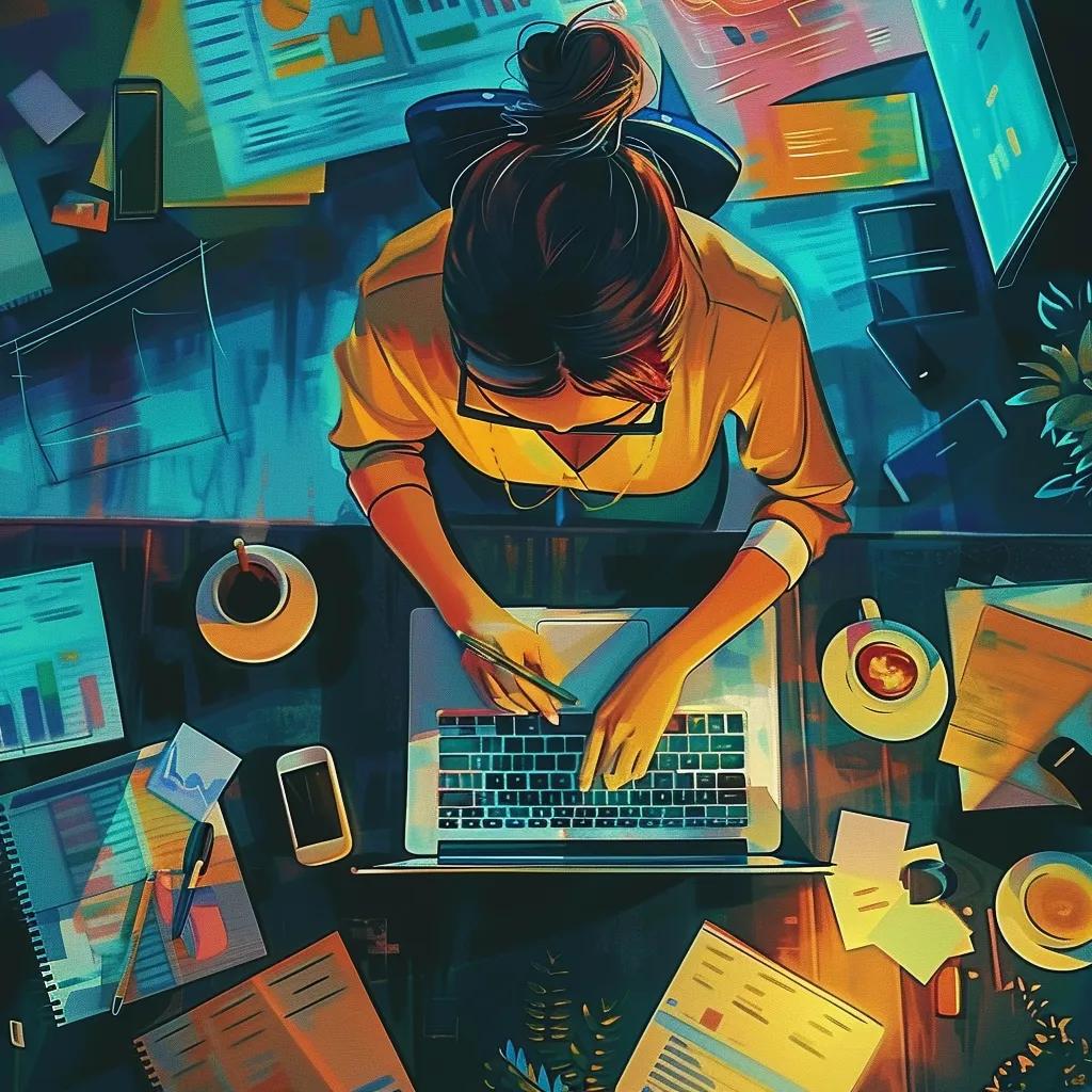 Virtual assistant at a modern workspace with digital tools and SOP documents