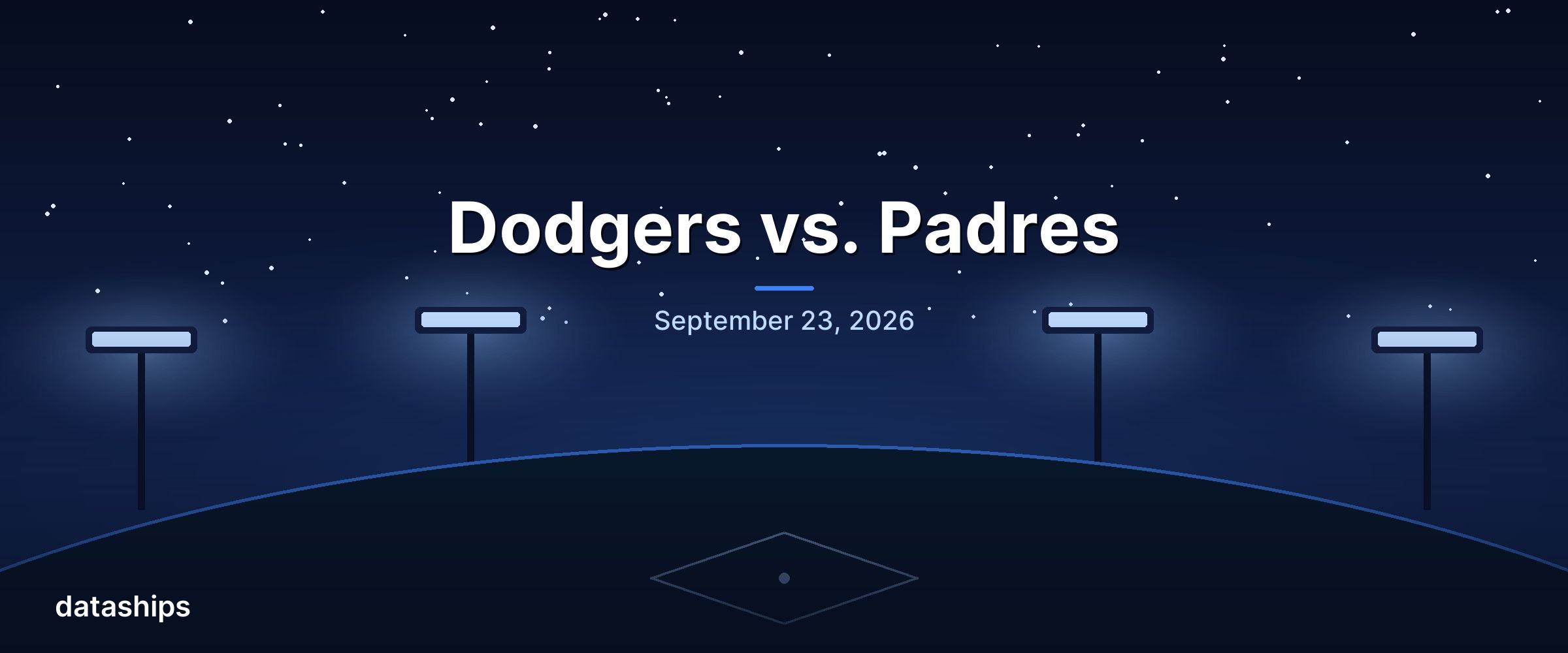Stylized night ballpark under stadium lights with the text Dodgers vs. Padres, September 23, 2026