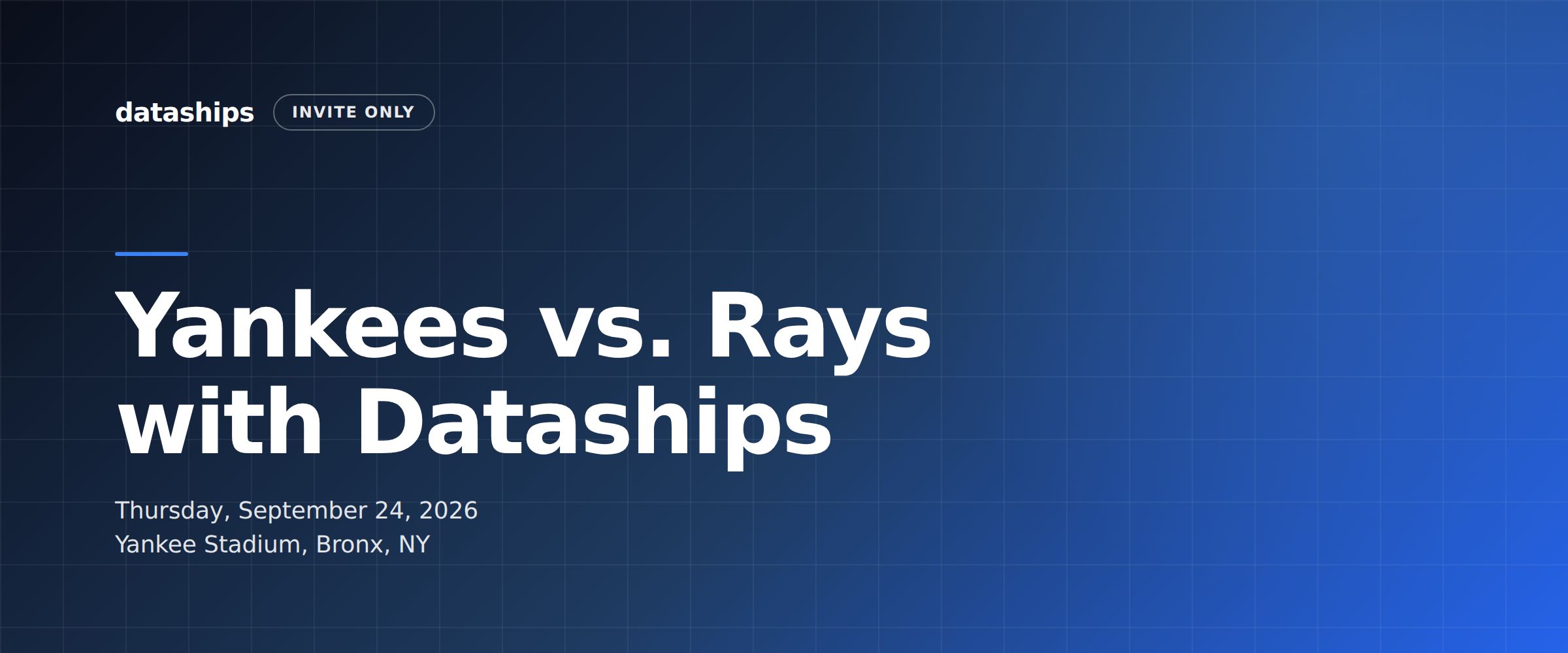 Stylized night ballpark under stadium lights with the text Yankees vs. Rays with Dataships, September 24, 2026