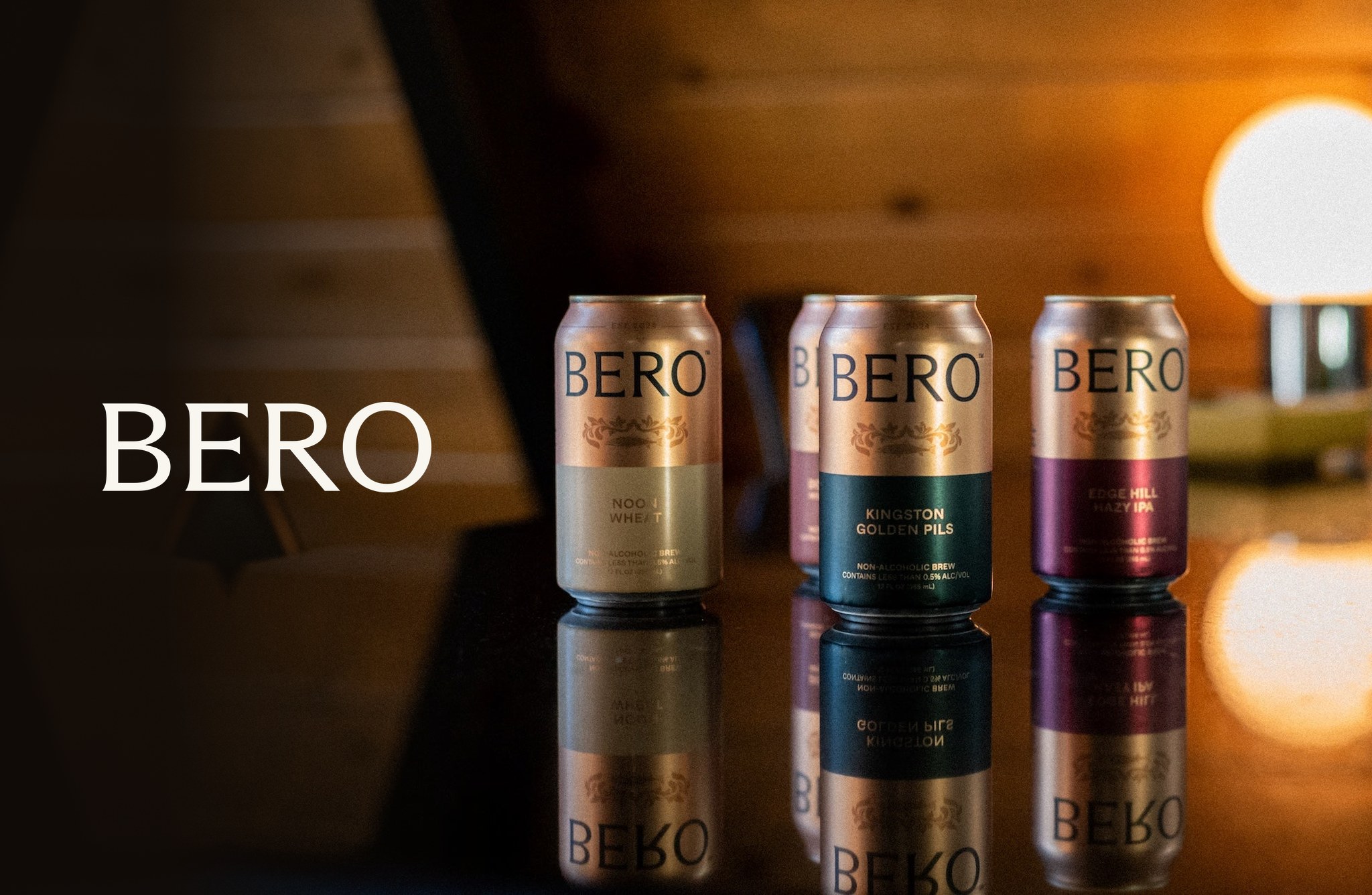 BERO non-alcoholic beer cans with the BERO logo