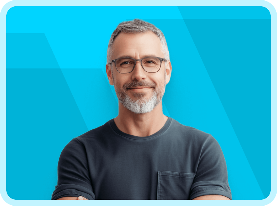 A man wearing glasses and a black shirt.