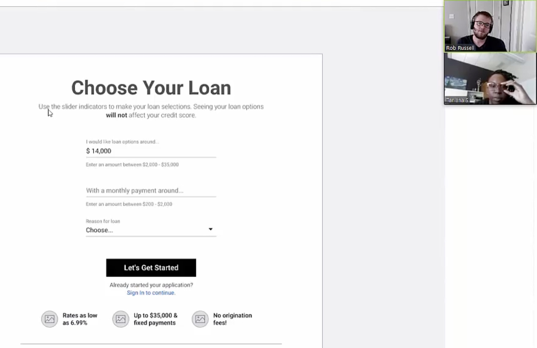 Moderated usability testing session of a bank website