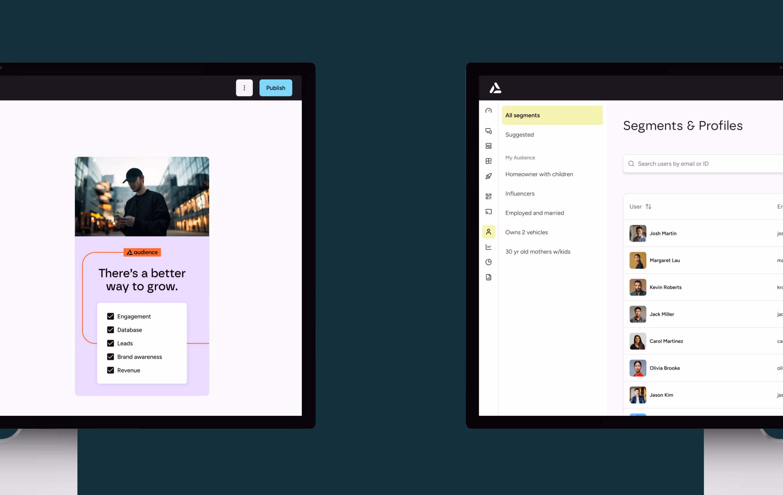 The Audience platform includes a custom campaign builders plus AI-powered segments and profiles