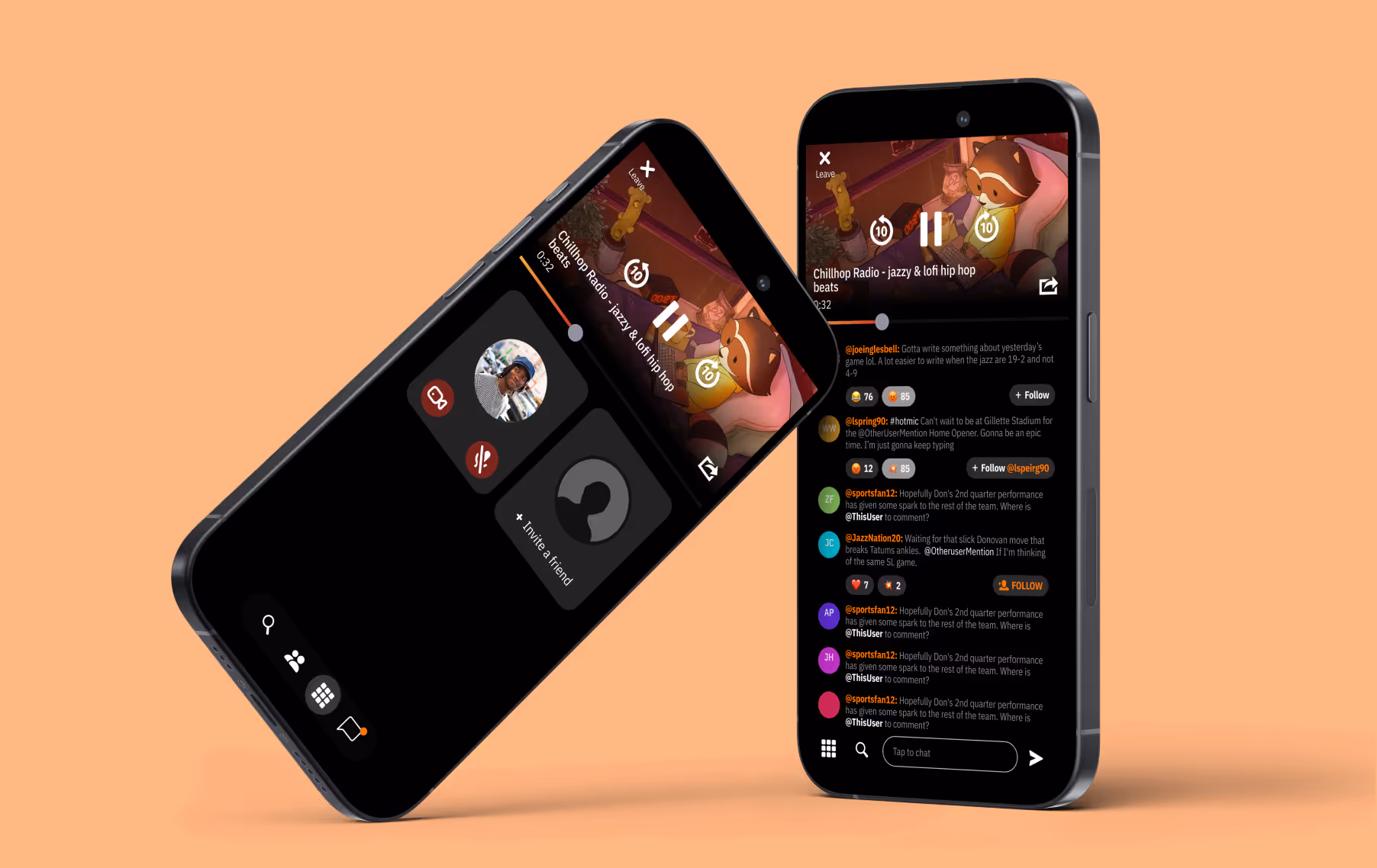 Phone screens playing Chillhop Radio in the Hot Mic app