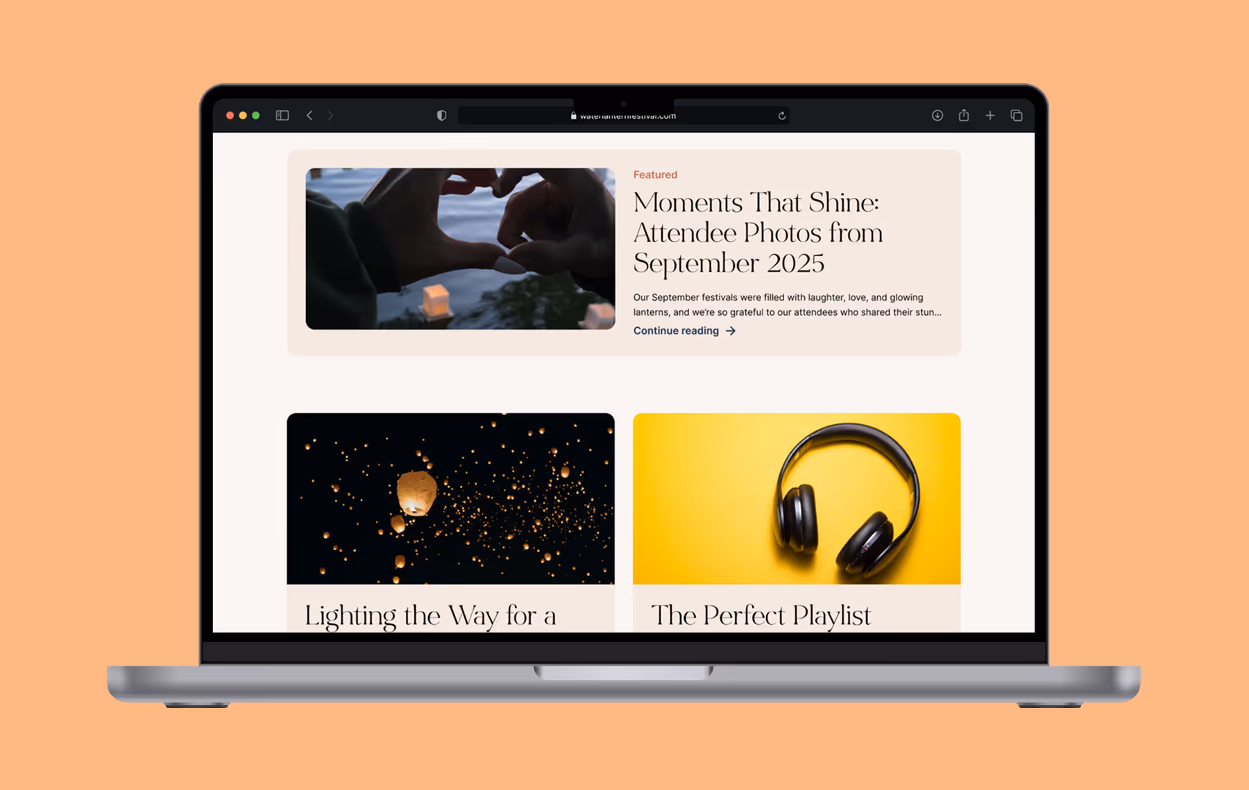 The site includes a blog with updates on events, lantern decorating ideas, and more