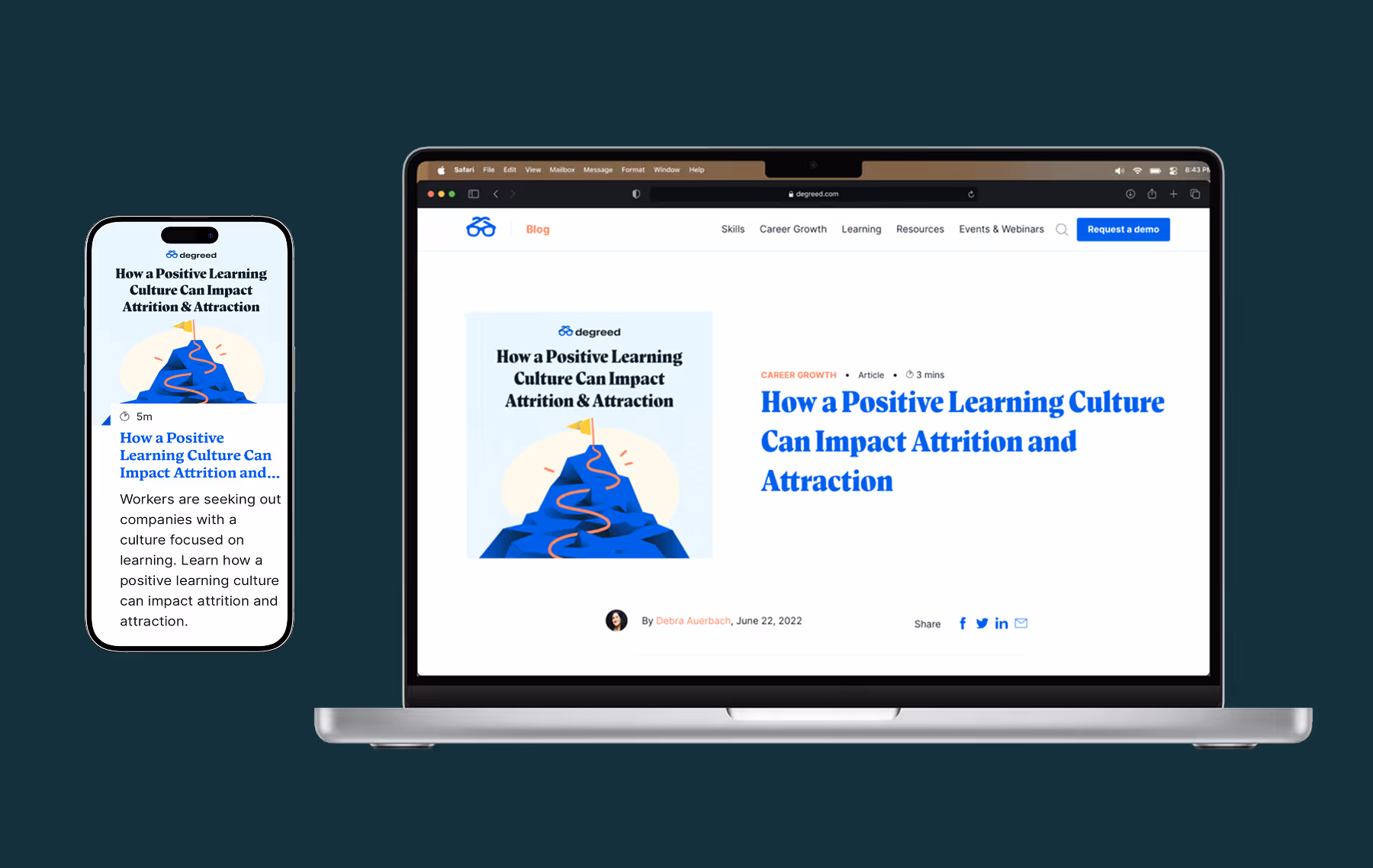 Mobile and desktop views of the hero section of a Degreed blog article