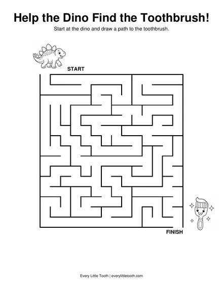 Dino maze preview where a little stegosaurus finds its way to a toothbrush