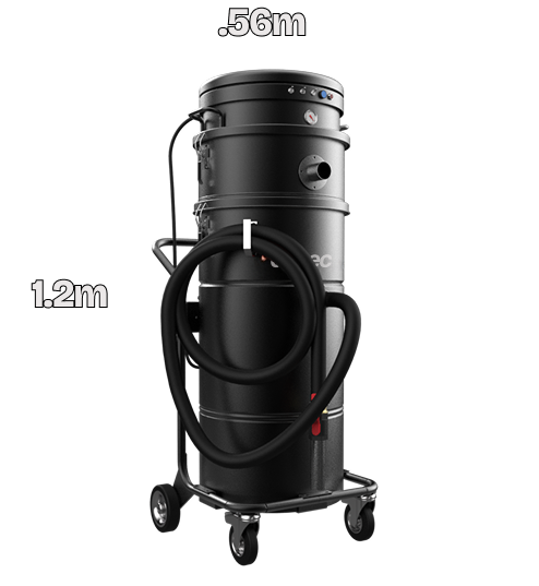 Modelo de aspirador M70 Oil con medidas del aspirador