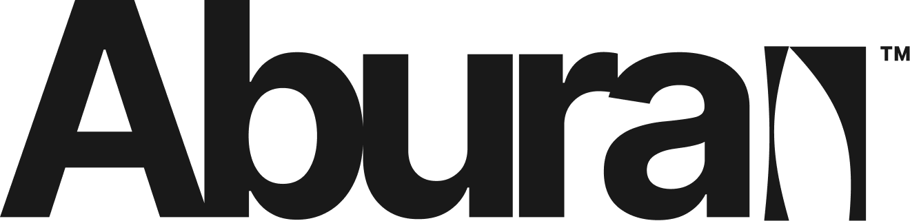 Abura brand logo in bold black text with a stylized vertical curve on the letter 'r'.