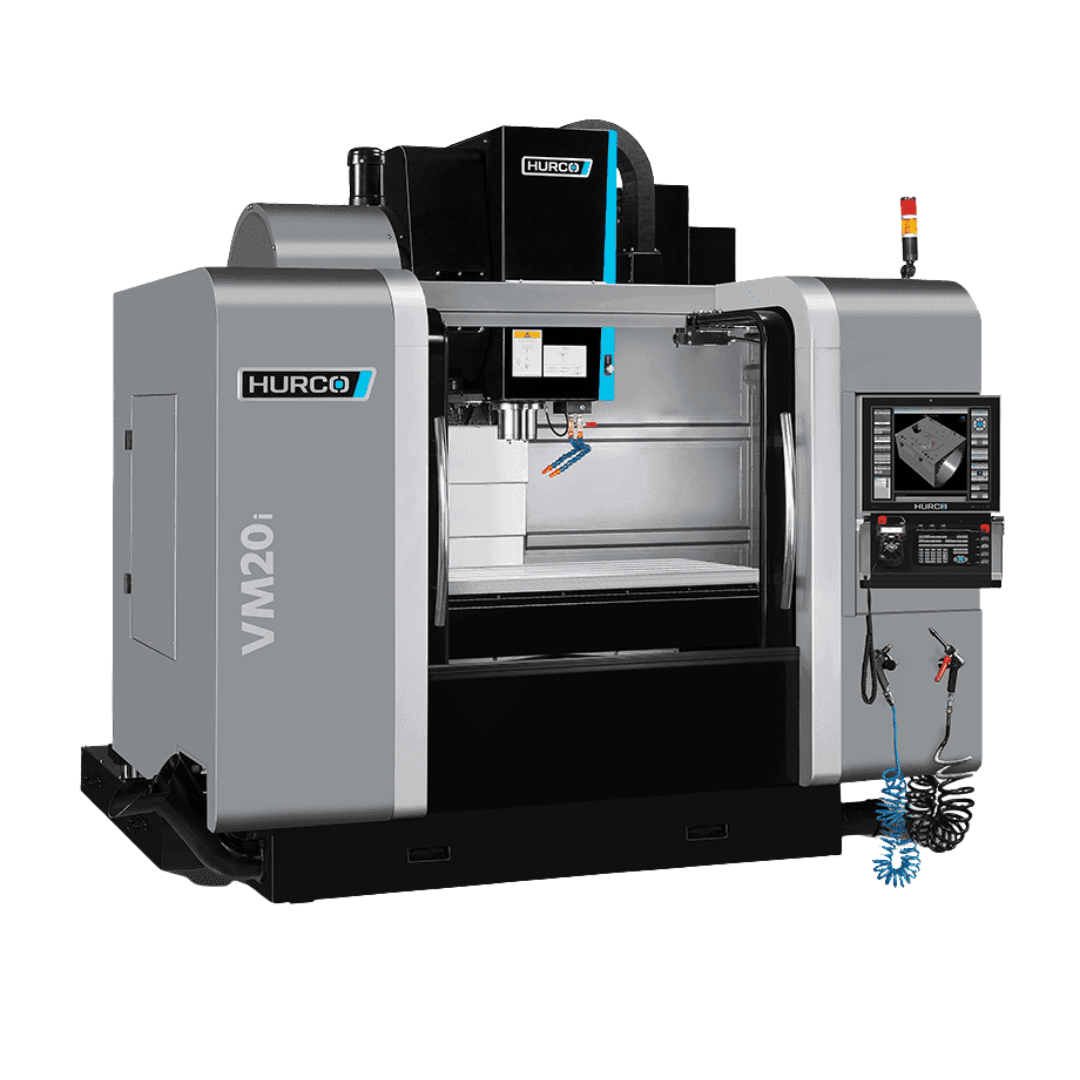 Hurco VM20i CNC vertical machining center with open metal enclosure and control panel.