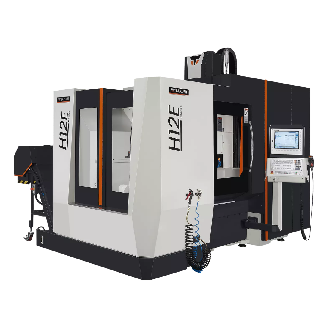 TAKUMI H12E CNC vertical machining center with control panel and safety doors.