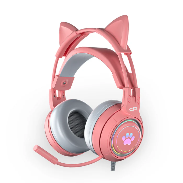 Cat RGB Gaming Headset in pink colour