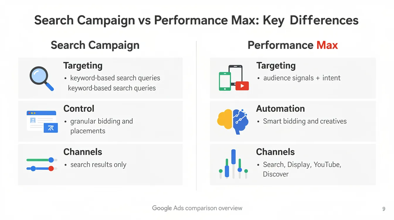 Search Campaign vs Performance Max: Key Differences