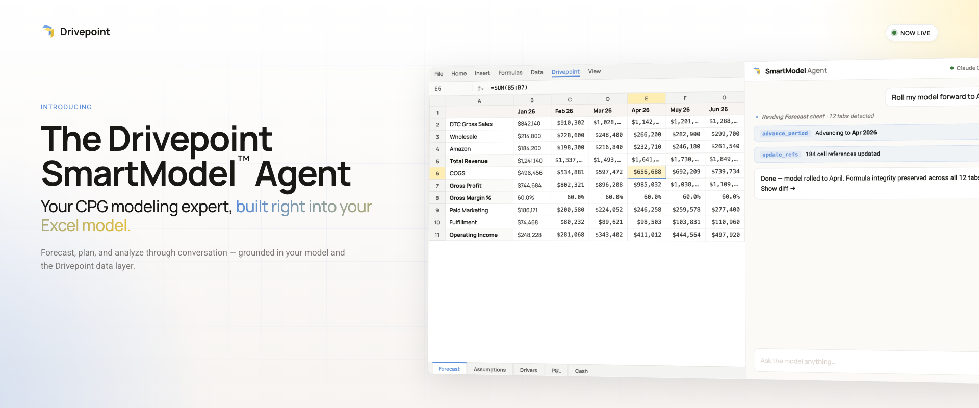 Introducing the Drivepoint SmartModel™ Agent: A CPG Finance Expert, Built Right Into Your Excel Model
