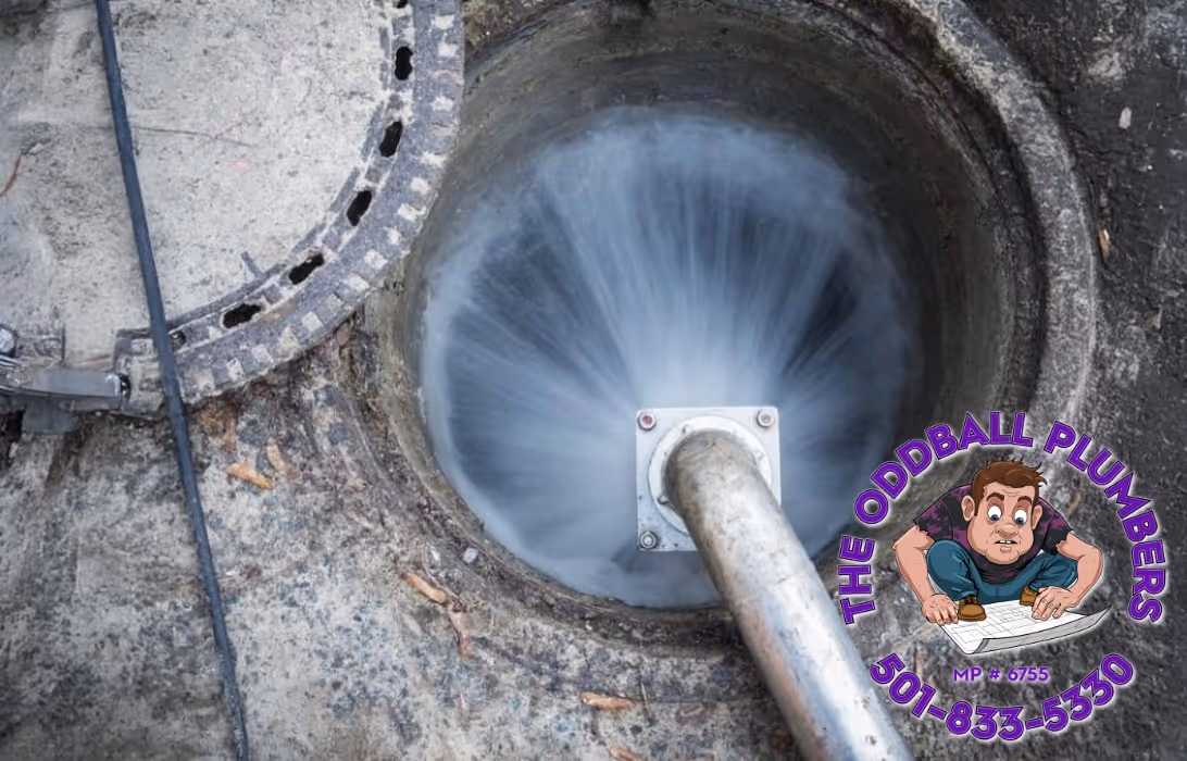 Hose spraying into drain system.