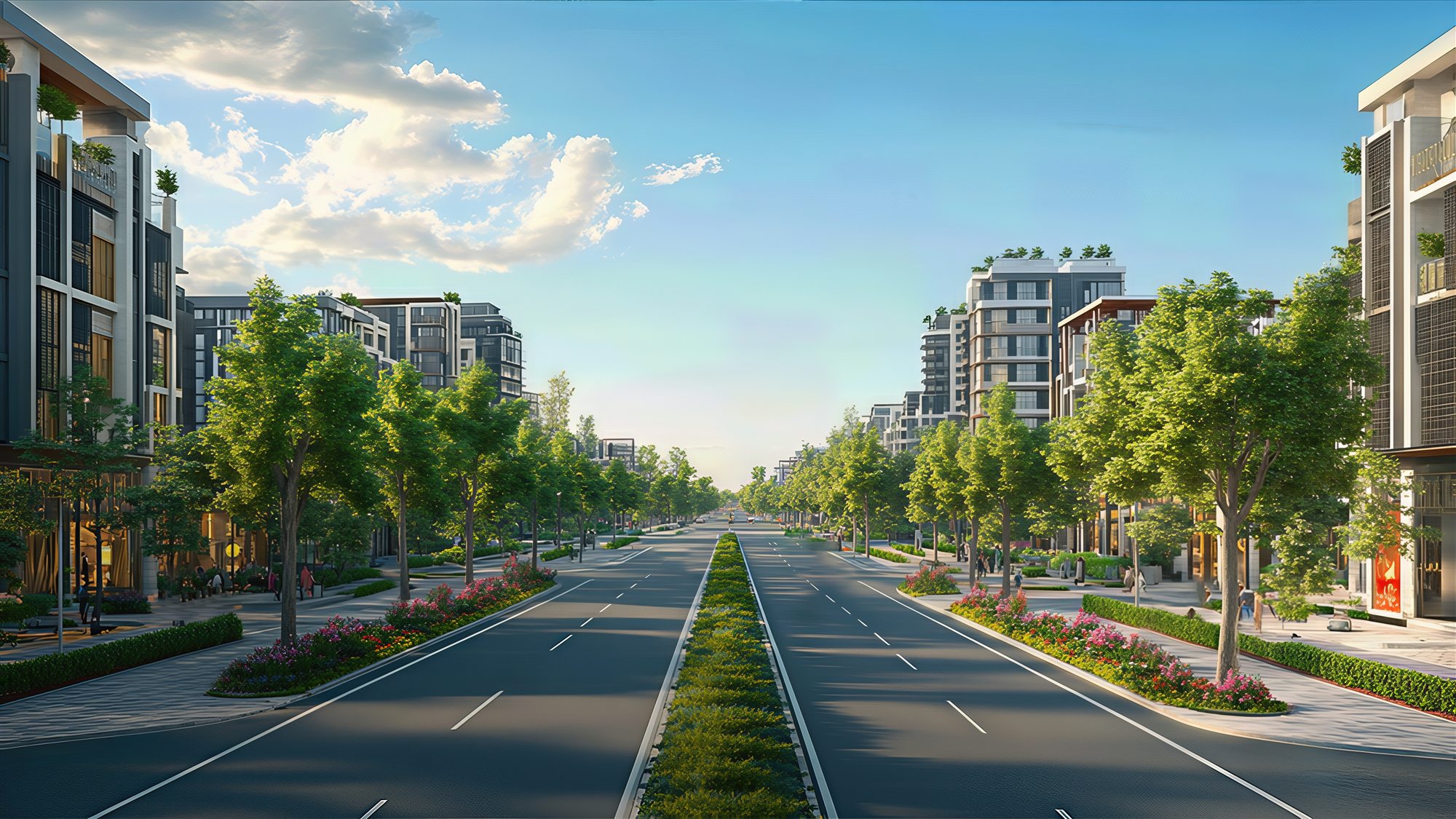 Tree-lined green boulevard