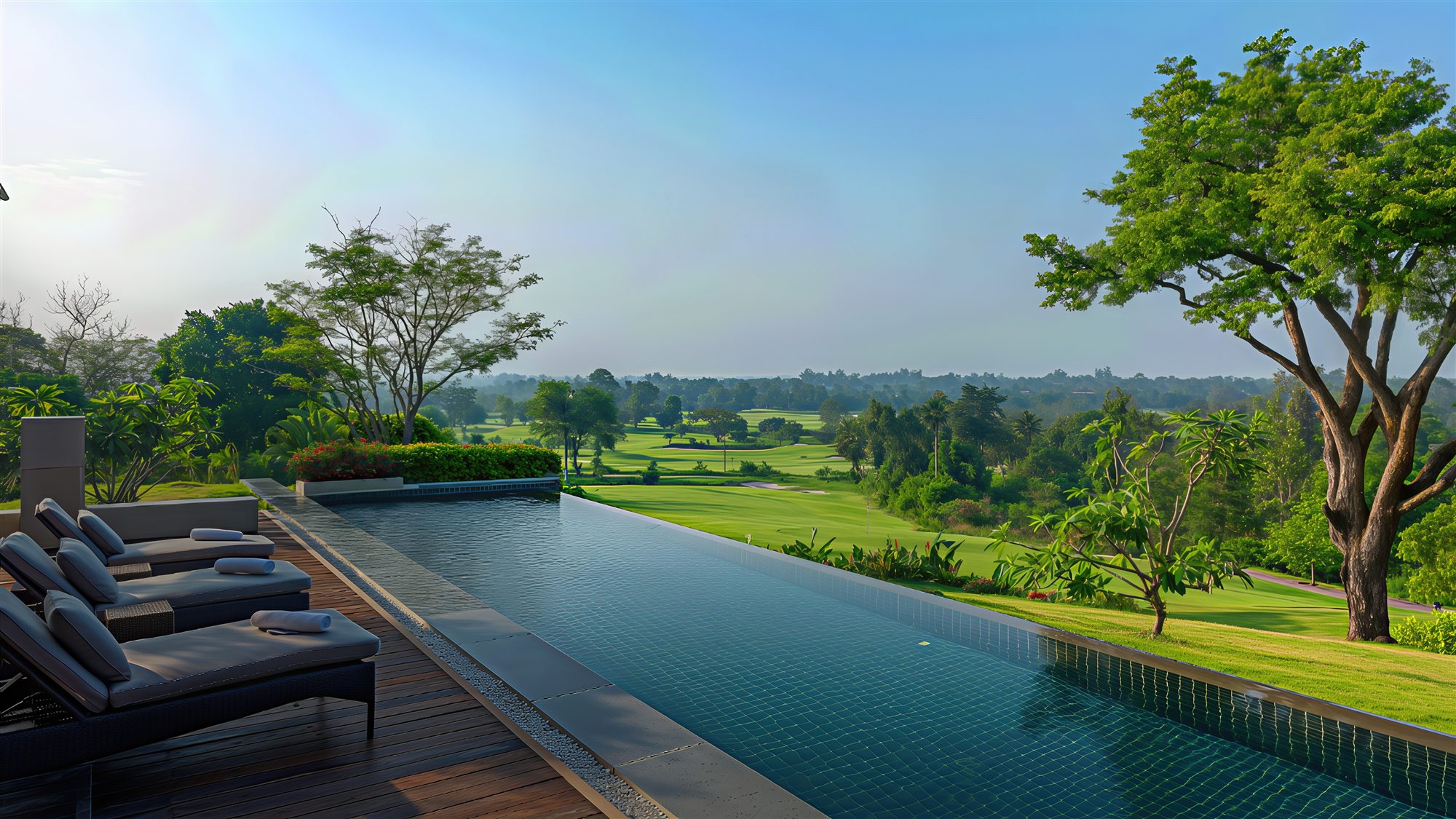 Modern residences and clubhouse pool