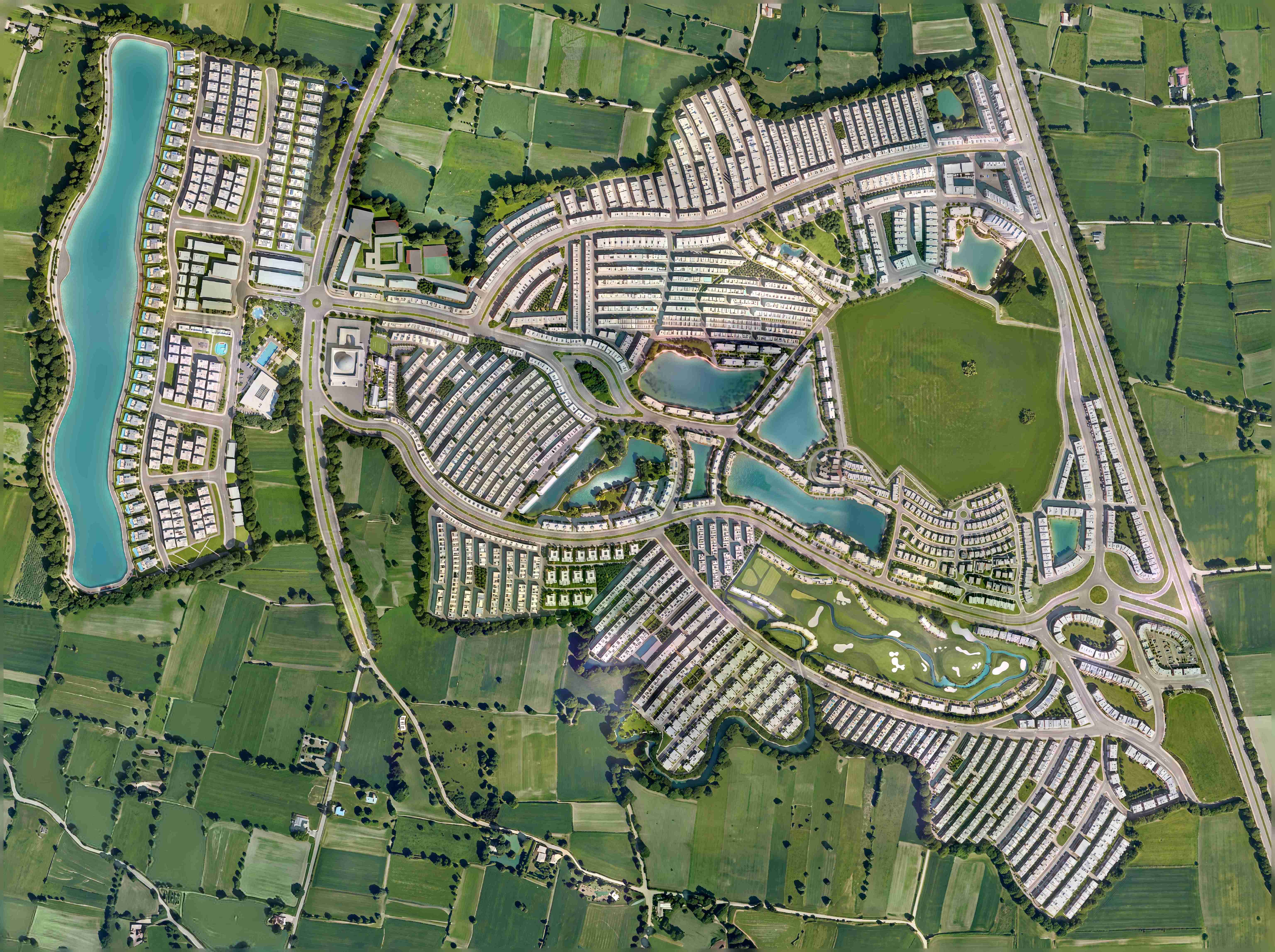 Aerial view of the New Airport City site and green corridor