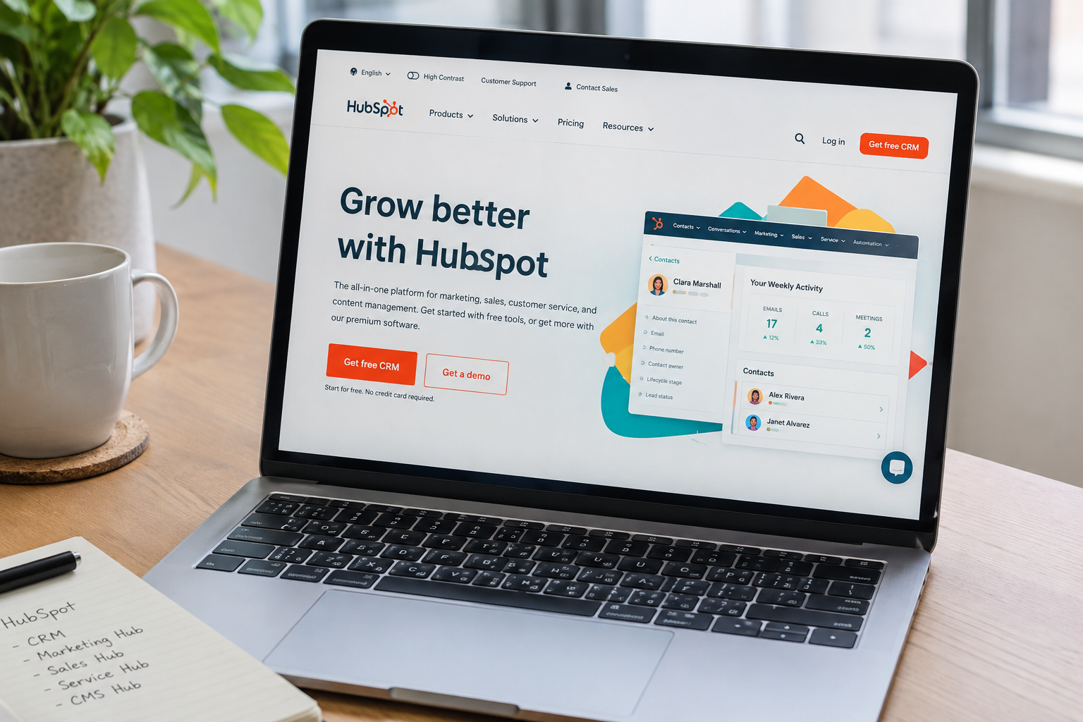 HubSpot CRM platform logo and dashboard preview