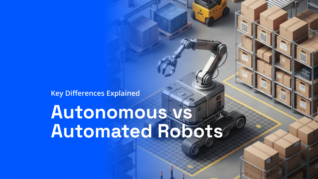 Autonomous robots make independent decisions and adapt to change. Automated robots follow fixed programs.