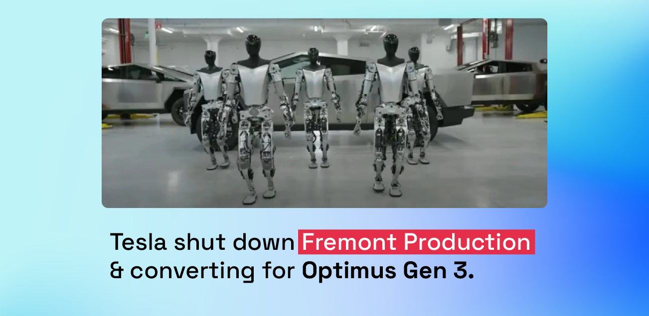 Tesla converts Fremont from Model S/X to Optimus Gen 3 production. What the factory pivot means for sim-to-real timelines and the industry.