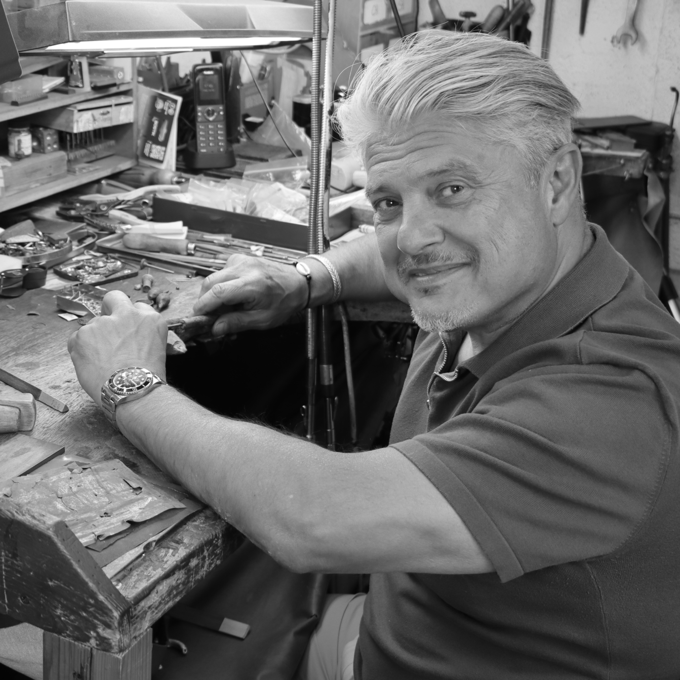 Christopher Lee in his workshop.