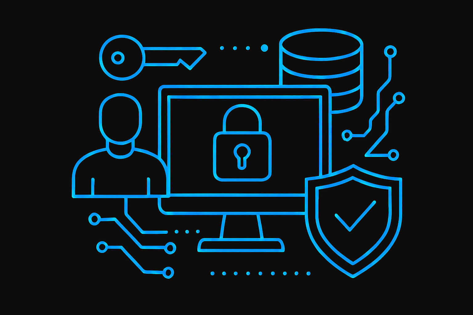 Illustration representing Marketparts’ strict data access policies and protection measures. The image emphasizes controlled internal access, the principle of least privilege, and strong authorization protocols to prevent unauthorized access. Visual elements highlight encrypted data at rest and in transit, secure handling of customer information, and a commitment to safeguarding sensitive data through robust access controls and security practices.