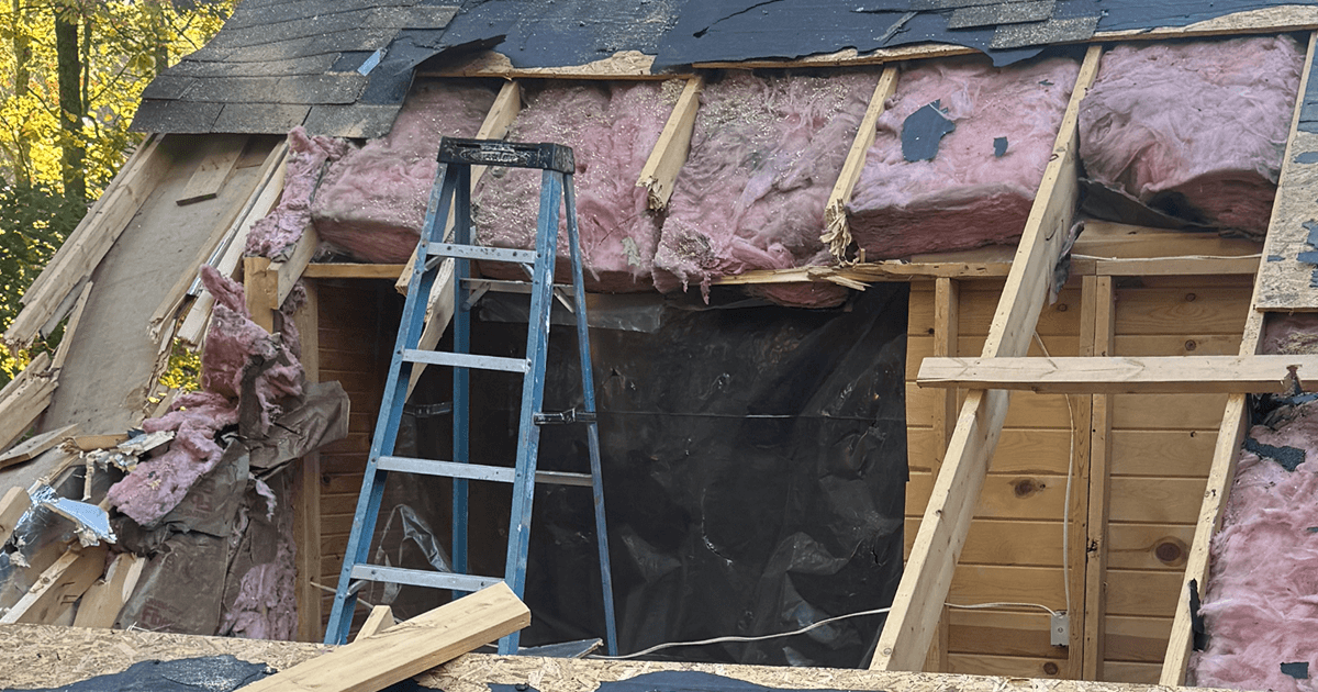 A house with storm damage that Brothers Who Roof and Construction got to quickly for repairs.