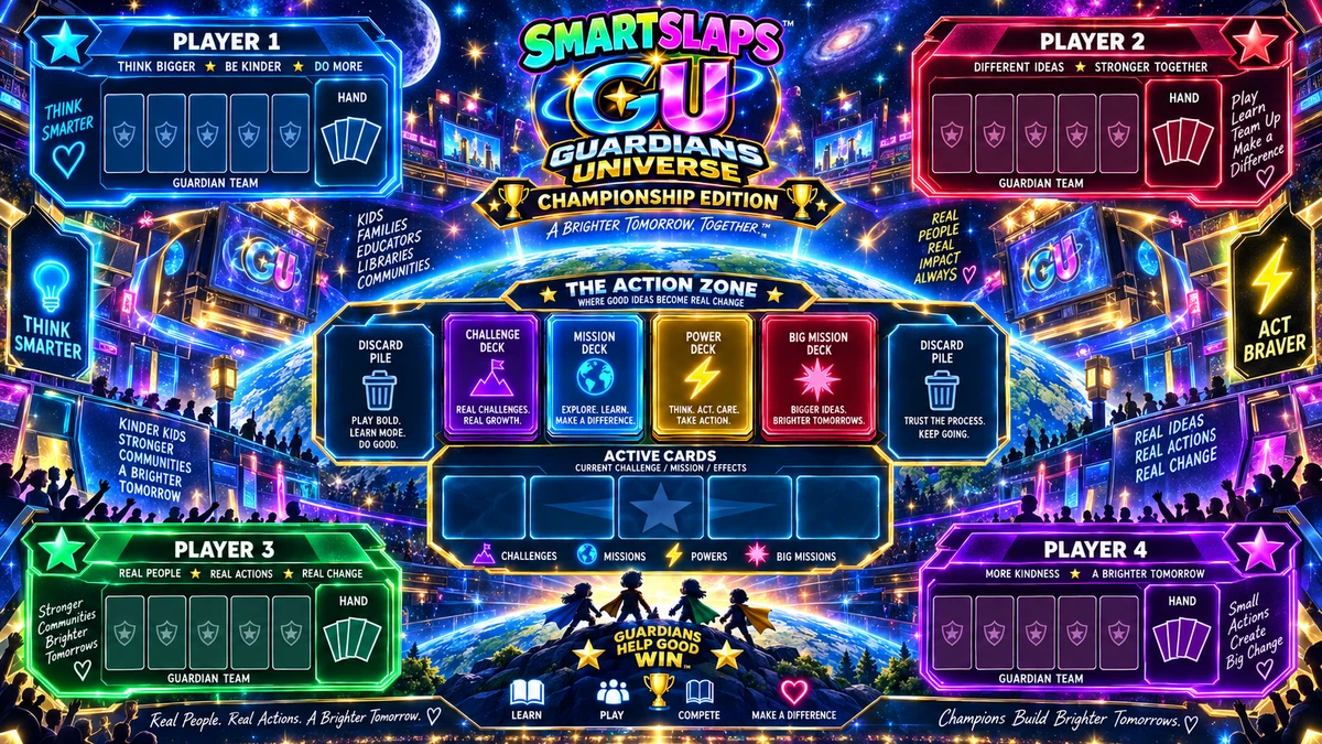 Guardians Universe Championship board with four colorful player zones