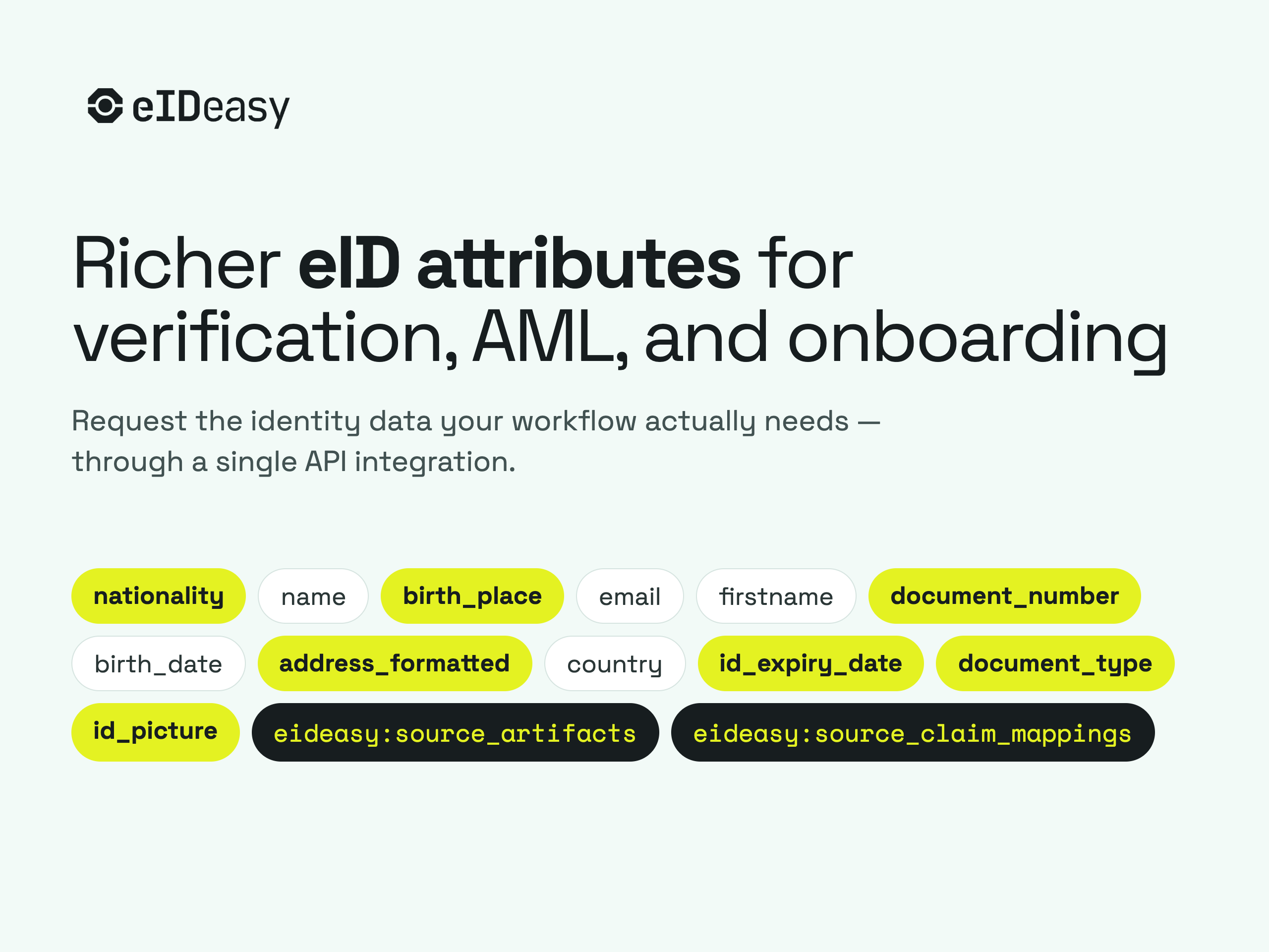 eID Authentication Data for IDV, AML, and KYC Workflows
