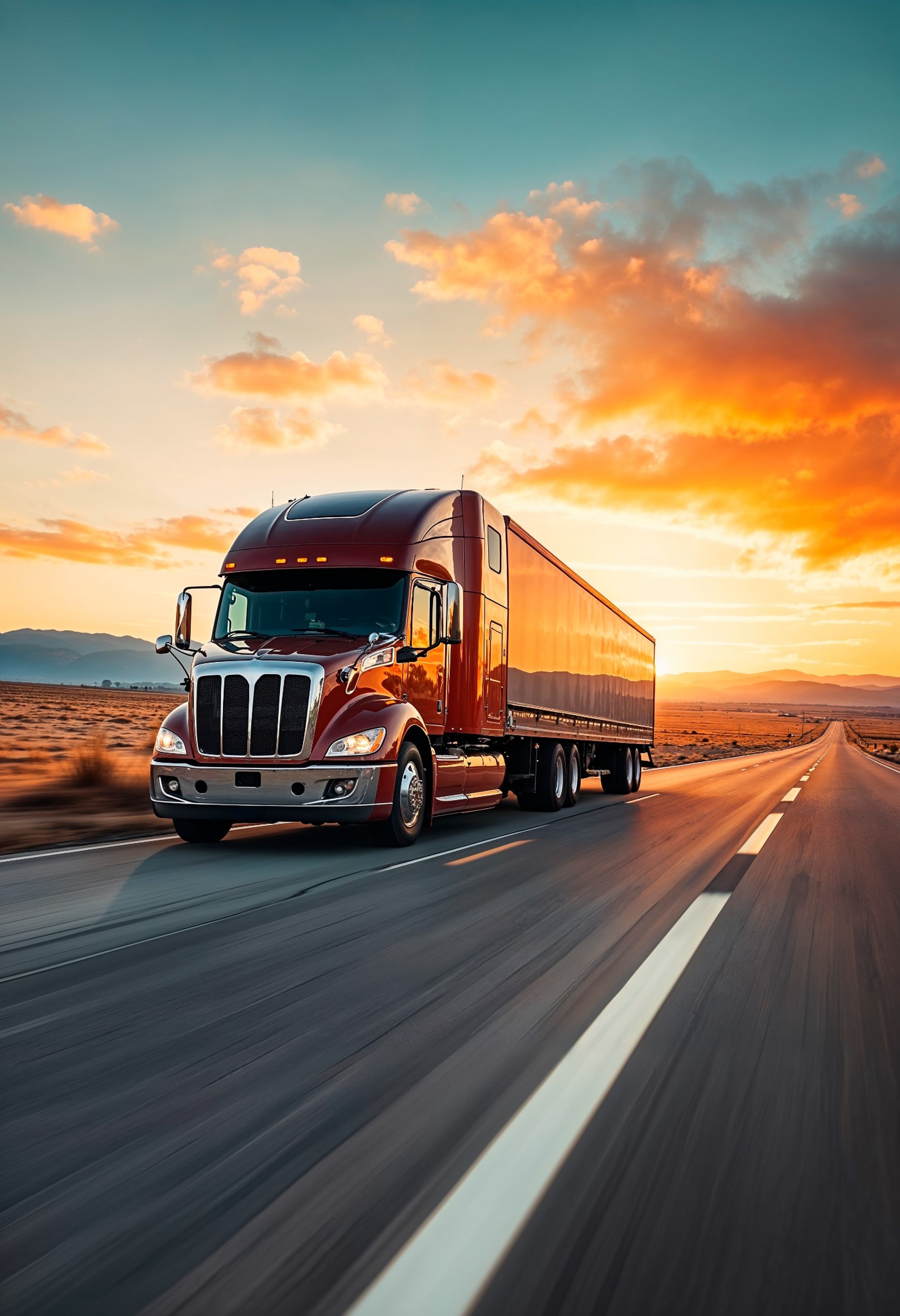 Modern commercial semi-truck driving on an open highway, representing operational stability and long-term value in trucking businesses.