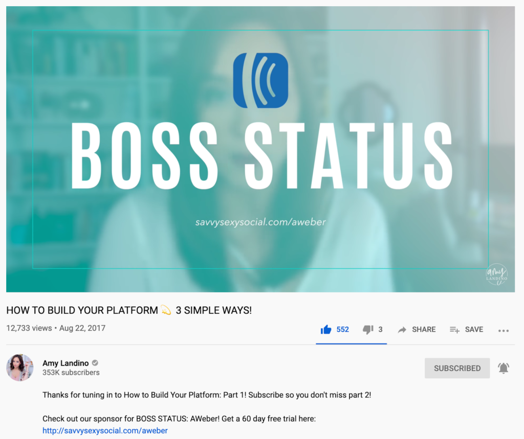 YouTube Video by Amy Landino on how to build your platform