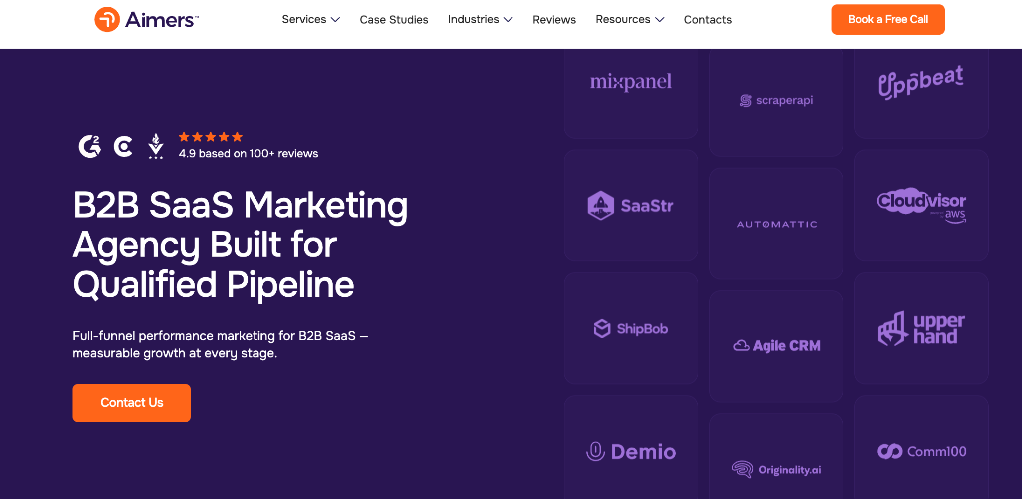 Aimers homepage, a B2B SaaS paid acquisition agency