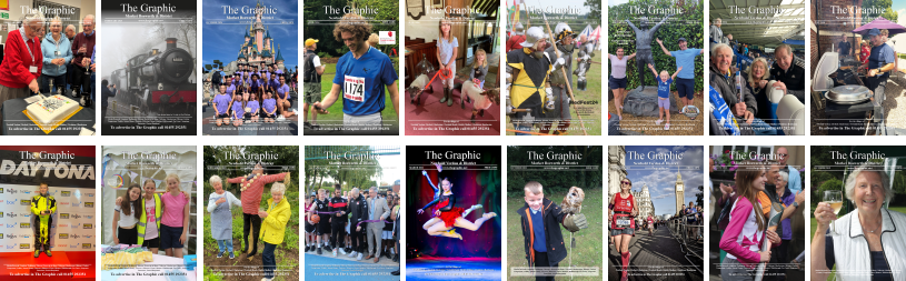 Collage of various covers featuring community events, people at celebrations, sports activities, outdoor gatherings, performing arts, and local landmarks.