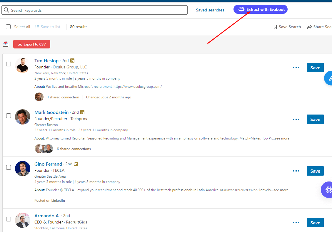 Export Linkedin sales navigator search with Evaboot